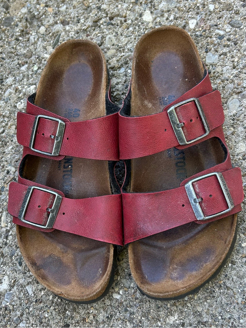 Birkenstock Ruby Red Double-Buckle Slide Sandals Leather Women’s Size 9